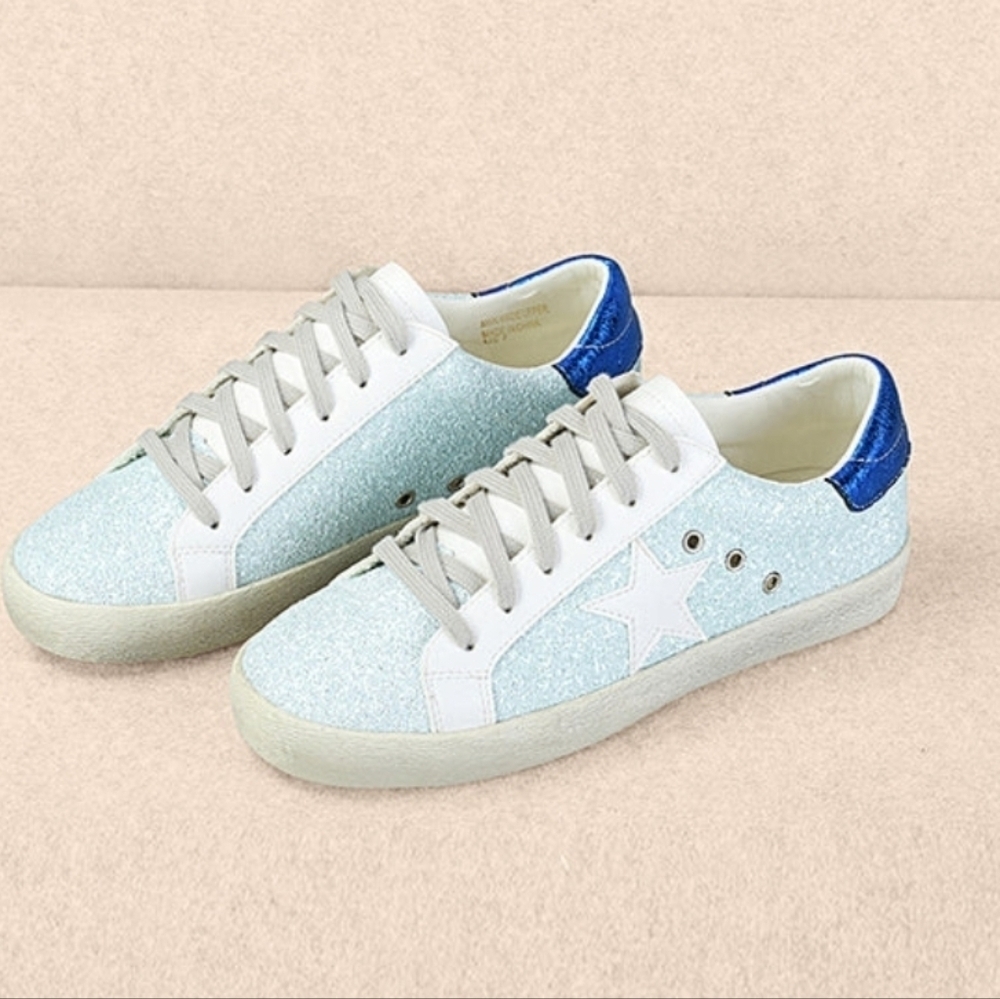 Mi.iM Skyla Light Green Lace-up Glitter Star Sneakers - Picture 4 of 14